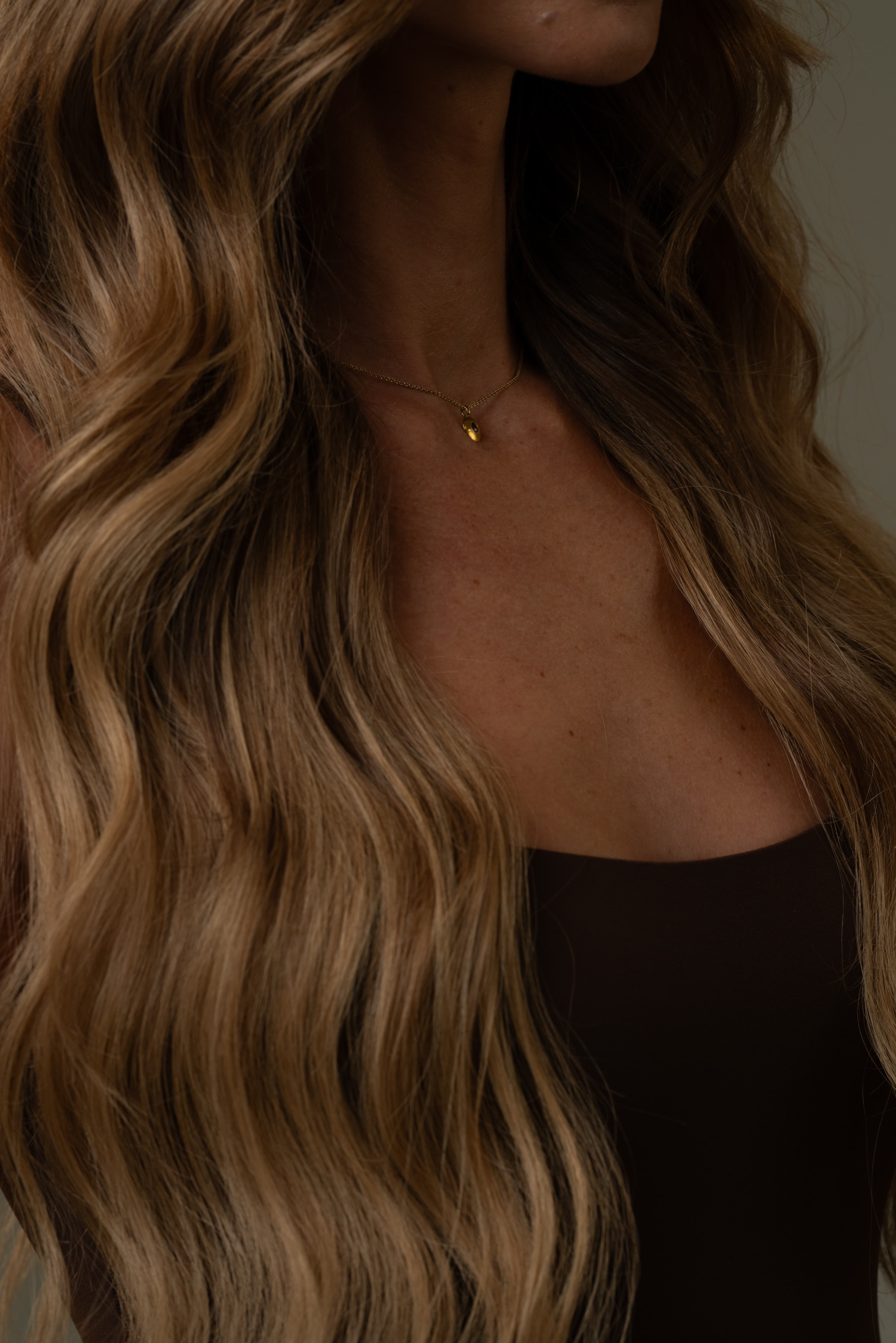 Close-up of long, soft waves in single-donor Remy hair